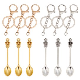 NICENEEDED 6 Pcs Mini Shovel Spoons, Crown Teaspoon Pendant Key Ring, Mini Pendant Spoon Small Powder Spoons Tiny Spoon Keychain Tableware Charm Pendant Loop for DIY Craft Jewelry Making Keychain
