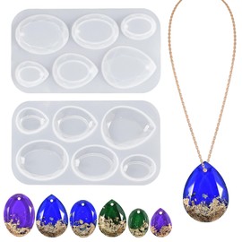 2Pcs Waterdrop and Oval Resin Jewelry Molds,6 Cavities Silicone Pendant Molds for Resin Epoxy,Resin Casting Molds with Hanging Hole for DIY Gem Cabochon Pendant, Earring, Necklace Jewelry Making