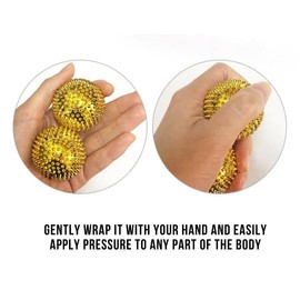 Acupoint Physical Golden Massage Therapy - 2 PC Spiky Metal Coated Deep Tissue Hand Massage Balls for Acupressure Tissue Massage Trigger Point Therapy, Reflexology and Magnet Therapy (2 Inch)