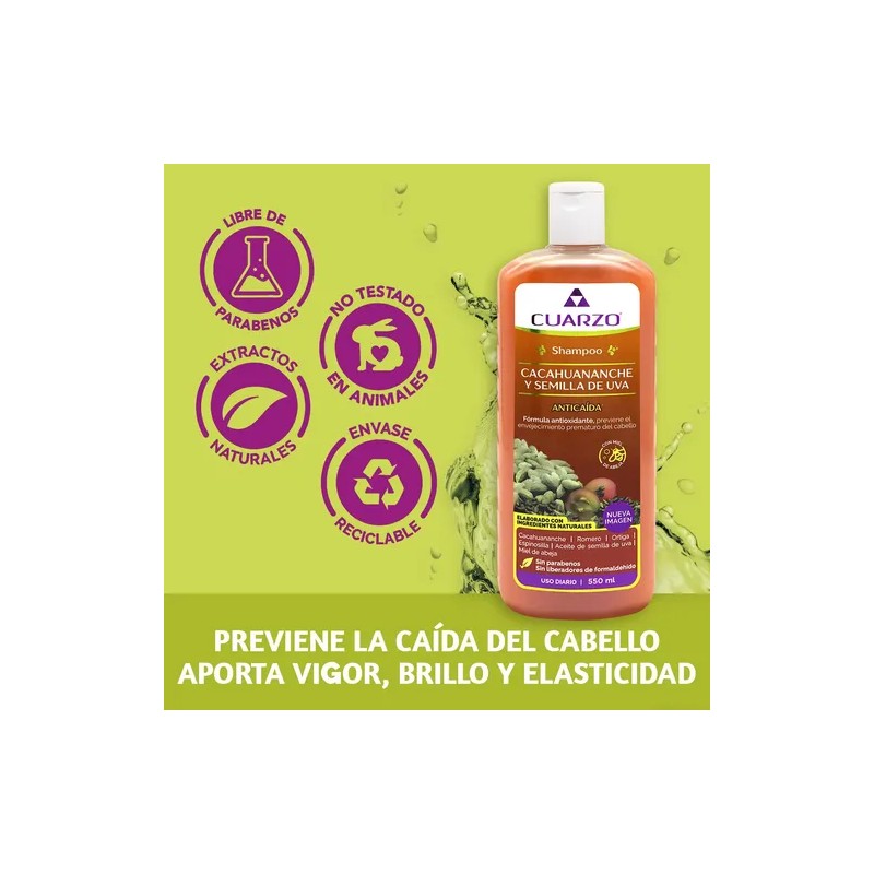 Shampoo Cacahuananche Y Semilla De Uva Cuarzo 550 ml