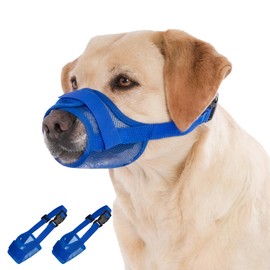 Dog Muzzle 2 Pack, Soft Mesh Breathable Muzzles for Small Medium Large Dogs, Adjustable No Bite Muzzle for Biting Chewing Grooming Vet Visits Training Walking, Escape-Proof Dog Mouth Cover (Blue, S)