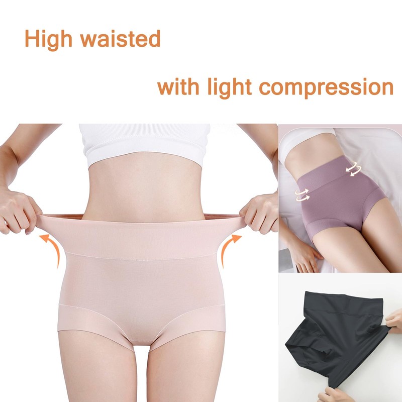 woooyea High Waisted Briefs Full Coverage Cotton Underwear 4 Assorted