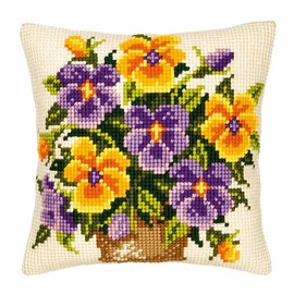 Vervaco Coloured Pansies Cushion Front Cross Stitch Kit