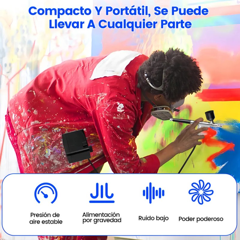 Kit Aerógrafo Doble Acción Multiuso Con Compresor Aire