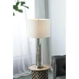 16x16x35 Gold Mirrored Glass Table Lamp with White Fabric Shade Elegant Home Decorative LightingColor: as Pic Color