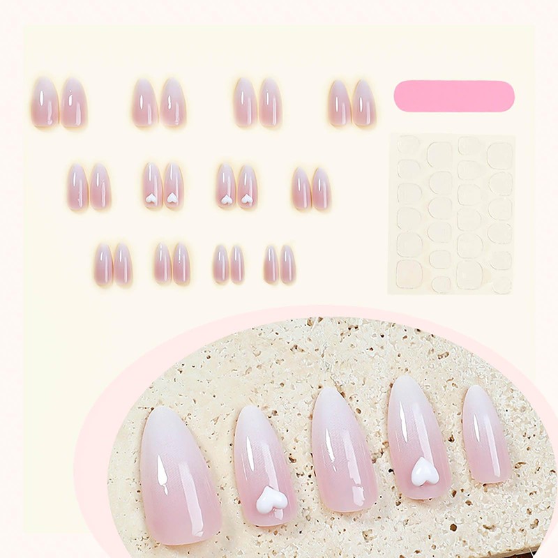 Vokupoga Almond Press on Nails Medium Fake Nails Pink Ombre