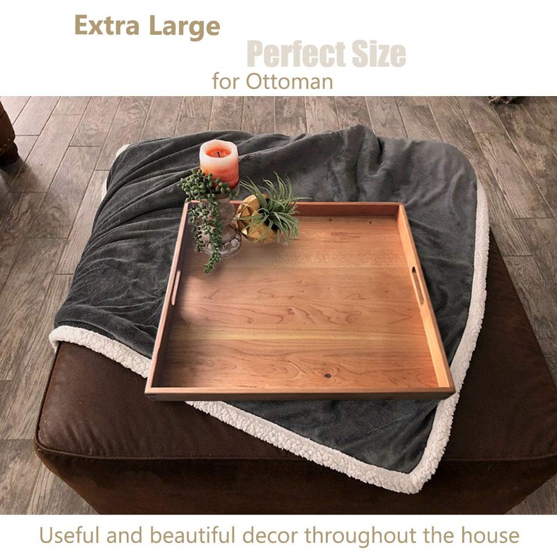 MAGIGO 19 x 19 Inches Large Square Cherry Wood Ottoman