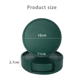 Bdfgh Set of 6 Leather Coasters with 1 Holder for Drinks, Drink Coasters Table Coaster Room/Kitchen/Living Room Accessories, for Cups Mugs Housewarming Gifts Home Decoration Green Navy Black (Green)