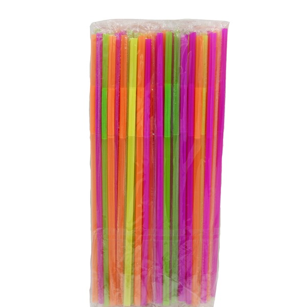 Pantryware Essentials PE Art10 Wrapped- 100 Bendable and Flexible Neon Assorted Straws Wrapped, 0.1" Height, 0.2" Width, 10" Length (Pack of 100)