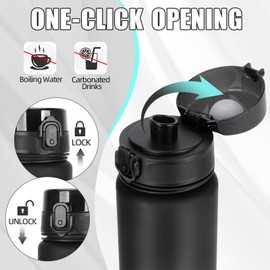 Gobravio Water Bottle 1L BPA Free Sports Drink Bottle Dishwasher Safe Canteen Bottle Leakproof Motivational Water Bottle with Time Markings