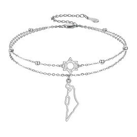 CUPENDA Star of David Israel Bracelet for Women 925 Sterling Silver Israel Map Layered Link Adjustable Bracelets Good Luck Jewish Jewelry