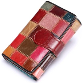 MASIWEI Genuine Leather Patchwork Wallet for Women Multicolor Trifold Wallets Ladies Card Holder Money Organizer with Coin Purse