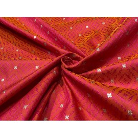 Seiden-Brokat-Stoff, selbstjacquard mit dezenten weiß-goldfarbenen Metallic-Punkten, Jacquard, erhältlich in 5 Farben: Schwarz, Rot x Rosa, Maulbeere, Senf und Lila, BRO1013 Orange X Pink