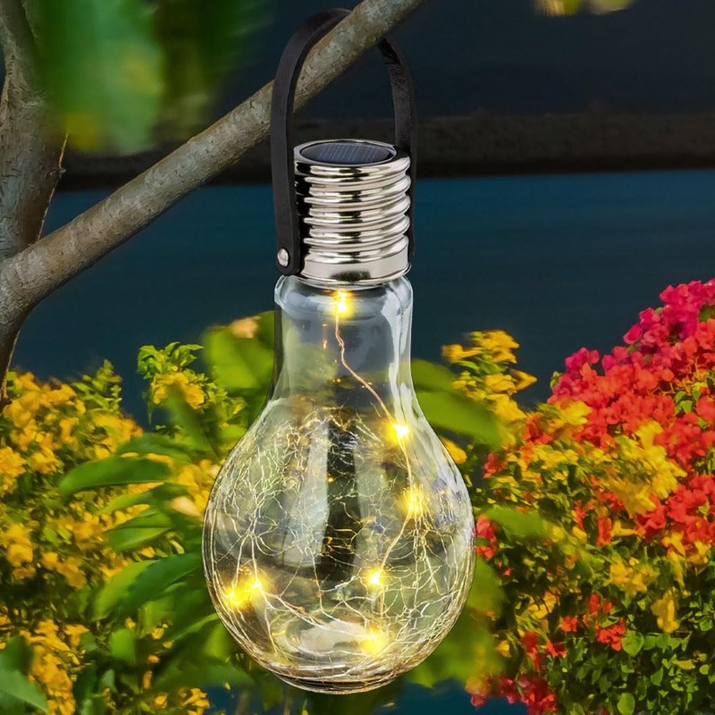 Solarlampe Solarleuchte Gartenlampe Hängelampe Dekoleuchte Terrasse, IP44 Akku, Edelstahl Glas