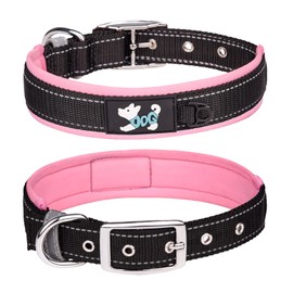 Haoyueer Comfortable Soft Neoprene Padded Dog Collar, Reflective Pet Collar, Adjustable Heavy Duty Nylon Dog Collar for All Breeds Large Dogs (XL, Pink)