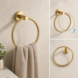 Juego de Accesorios para Baño 4 Piezas - Toalleros de Anillo Toallero de Barra  Portarrollo  Gancho - Montaje en Pared - Alta Resistencia (Dorado)