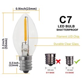 Emitting Shatterproof & Waterproof C7 Replacement LED Light Bulbs – 0.6W Equivalent to 7W, White Warm 2700K Outdoor String Lights , E12 Base Edison LED Night Light Bulbs (C7-25PACK)