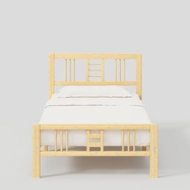 Goltriever 14 Inch High Bamboo Twin Bed Frame with Headboard and Footboard, Wood Bed Frame Twin Metal Slat Support Heavy Duty, No Box Spring Needed, Easy Assembly, Noise Free, Reinforced