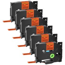 GREENCYCLE 6 Pack Compatible for Brother Ptouch Label Maker Tape TZe-B51 TZ-B51 Black on Fluorescent Orange TZe TZ 24mm 0.94'' Laminated Label Tape for PT-1500PC PT-1600 PT-2110 PT-2200