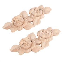 2PCS Rose Wood Carved Appliques Onlay, Wood Appliques and Onlays for Furniture Wood Carved Appliques for Furniture Cabinet Onlays and Appliques Furniture Decoration