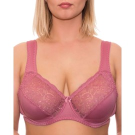 Wide Strap Bra Plus Size Full Coverage Underwire Support Panels 34 36 38 40 42 44 46 / C D E F G H I J (38J, Dusty Rose)
