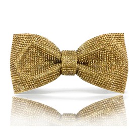 Gold Rhinestones Bow Tie for men women | Pre-tied Bow tie | Gold Bow tie with Crystal like rhinestones | CK Bow Tie (Metallic Gold Bow Tie)