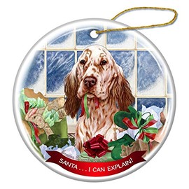 Orange Belton English Setter Dog Porcelain Ornament 'Santa.. I Can Explain!