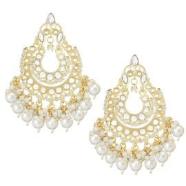Aheli White Chandbali Earrings Glided with Kundan & Pearls Earrings Fashion Jewelry for Women