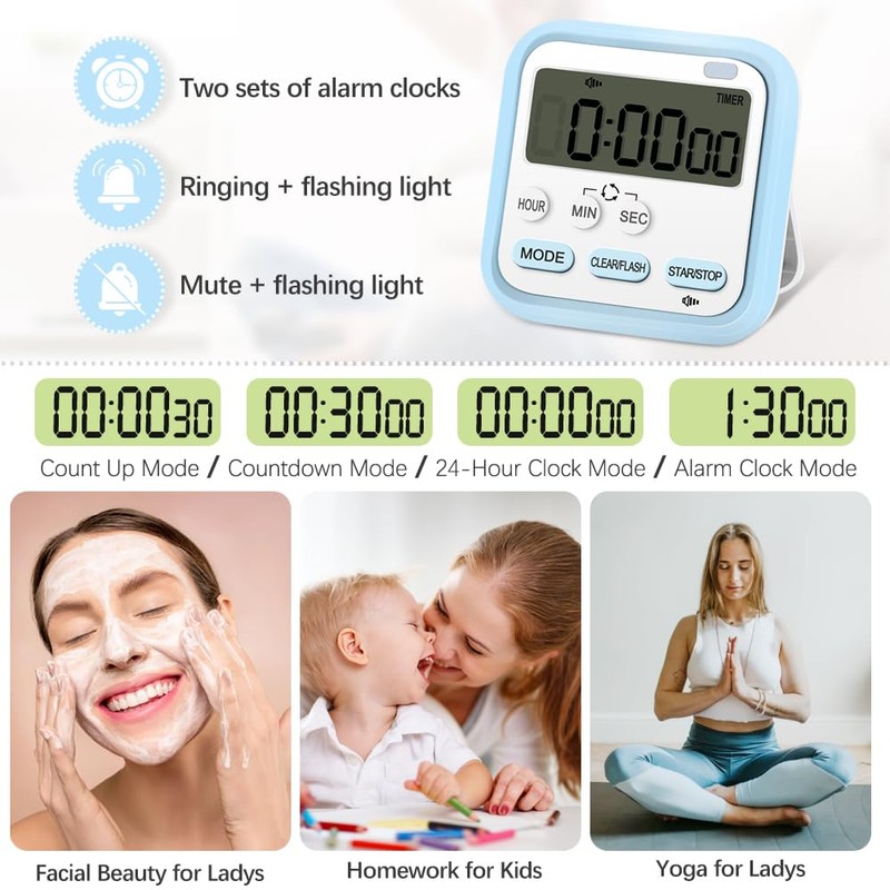 Kitchen Timer, Digital Visual Timer 24-Hours Magnetic Clock Stopwatch Count-Up