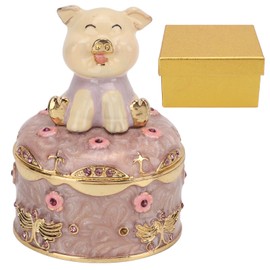 Pig Hinged Jewelry Box Cute Flower Decoration Fine Details Hand Painted Pig Decor Trinket Box for Jewelry Storage Gifts