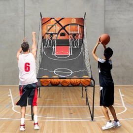 WANLECY Dual Shot Arcade Basketball Game Indoor with LED Scoring System and 5 Basketball, 8 Game Options, 2 Player Foldable Basketball Shooting Game for Kids, Adults