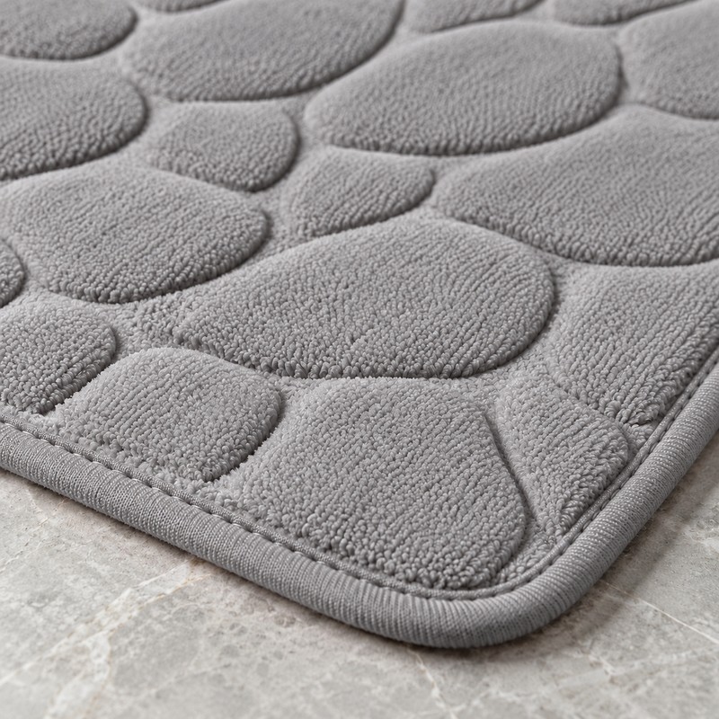 Embossed Pebble Microfiber Bath Mat with Anti-Slip Backing, Soft Floor