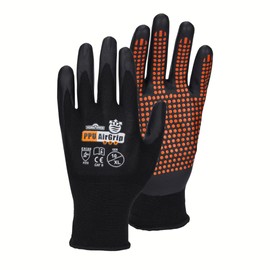 WORKPOWER Airgrip Dot Work Gloves for Men - Non-Slip Gloves with PPU Coating - Available in Sizes 8 (Black/Orange)