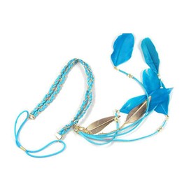 Women Lady Bohemian Double Braided Headband Tassels Hairband Headwear Hippie Feather Headband Hair Hoop Handmade Indian Fascinator Headband Headdress Hair Bands Hair Accessories (Blue)