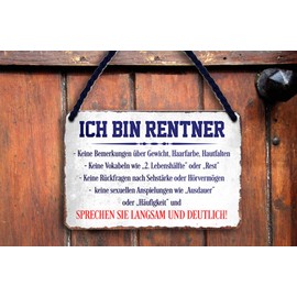 schilderkreis24 Tin Sign Funny Saying "Ich Bin Rentner" Pension House Entrance Gift Idea Birthday Christmas Grandparents Pension Seniors Grandchildren 18 x 12 cm