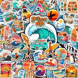 100Pcs Surf & Wave Stickers for Laptop, for Water Bottles, Surfing Stickers - Surfing Gifts for Surfers - Surf Party Supplies & Decoretions - Gift for Women & Men