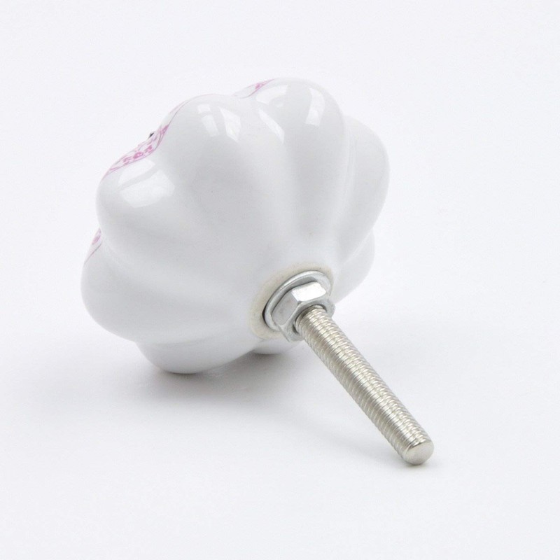 Pink Detailed Floral Pattern Ceramic Knob, Pull, Handle, for Cupboards,