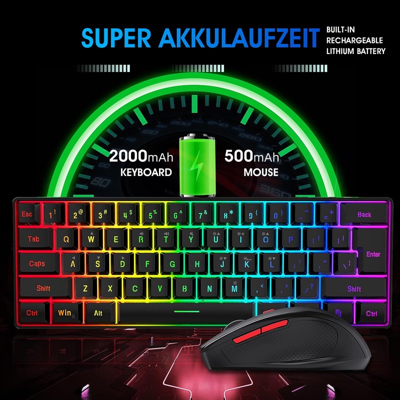 Snpurdiri 60% Wireless Gaming Keyboard and Mouse Combo, Include 2.4G
