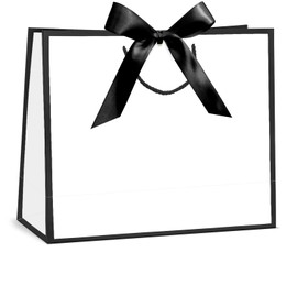CINSOEN 12 Pcs Paper Gift Bags with Handles, Thank You Gift Bag with Ribbon Bow for Graduation Wedding Bridesmaid Birthday Baby Shower Party Christmas Thanksgiving, 12.4x9.8x4.3'' (White, Black)