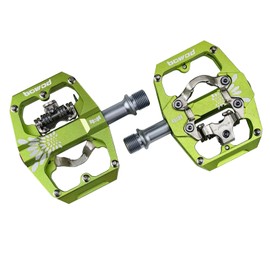 BOWOD MTB Mountain Bike Pedals Compatible with SPD System, SPD and Flat Clipless Dual Side CNC Aluminum Alloy Bicycle Pedals w 9/16" Cr-Mo Spindle 2 Bearings 10 Pins for Indoor Cycling Urban Riding
