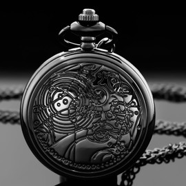 Tiong Vintage Black Quartz Dr Who Pocket Watch for Men Arabic Numerals White Dial Men's Pocket Watches with Chain