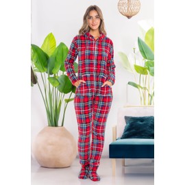 Alexander Del Rossa Adult Onesie Pajamas for Women, Hooded Fleece Adult Onesies for Women, One Piece Pajamas for Women Stewart Tartan Plaid 2X (A0322Q192X)