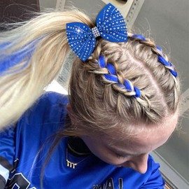 OAOLEER 12PCS Glitter Cheer Hair Bows for Cheerleading, Cheer Bow with Ponytail Holder for Teen Girls Cheerleader (Blue)