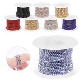 Glarks 1 Roll 2mm x 10 Yards Rhinestone Chain, Light Blue Color Premium Crystal Rhinestone Close Chain Trim Beaded Claw Cup Chain Roll for Sewing Craft Jewelry Party Wedding Decoration (Silver Base)