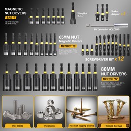 VIGRUE 46PCS Nut Driver Set for Impact Drill, Magnetic and Deep Nut Drivers, Metric & SAE Nut Drivers, Wing Nut Driver, Bit Extension, 1/4 Quick Change and Phillips Torx Hex Screwdriver Bit