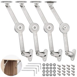 YOUNGSAY Pack of 4 Flap Holders, 0°-110° All Metal Lid Support Hinges, Flap Support with Screws and Allen Key, Suitable for Cupboards and Wardrobes (Silver)