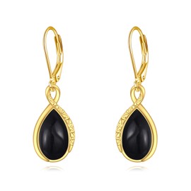 Black Onyx Earrings Sterling Silver 18K Yellow Gold Plated Filigree Boho Dangle Earrings Jewelry Gifts for Women Girls, Yellow Gold, Onyx