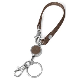 Jb.eshing Reel Key Chain, Reel Strap, Genuine Leather, Inspected, Includes Reel, Strap, Stretchable, Wire, Leather, Pass Case, silver khaki
