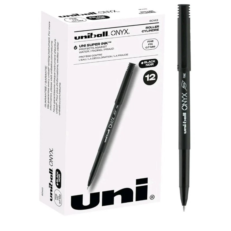 uni-ball Uniball Onyx Rollerball Pen 12 Pack Black 0.7mm Fine