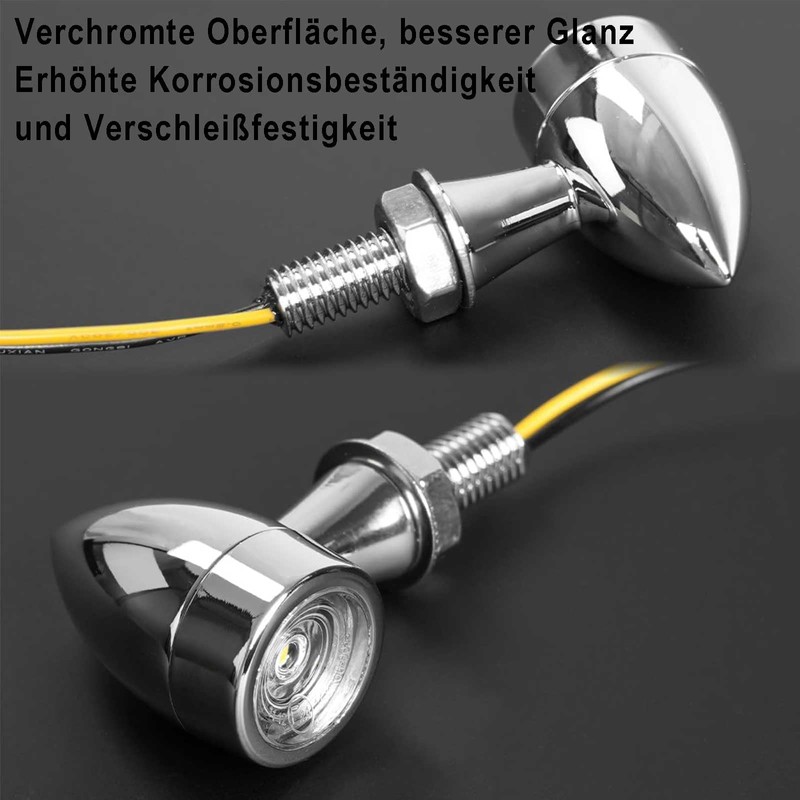 evermotor 12 V Mini LED Indicator Motorcycle E Approved, Chrome-Plated
